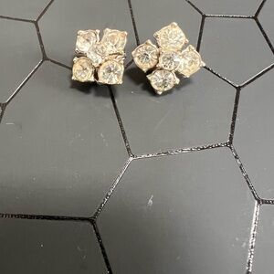 Mid Century Vintage Diamond/Starburst Rhinestone Clip On Earrings